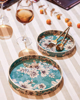 Alamkari India MDF Wood Vintage Floral Serving Tray Set
